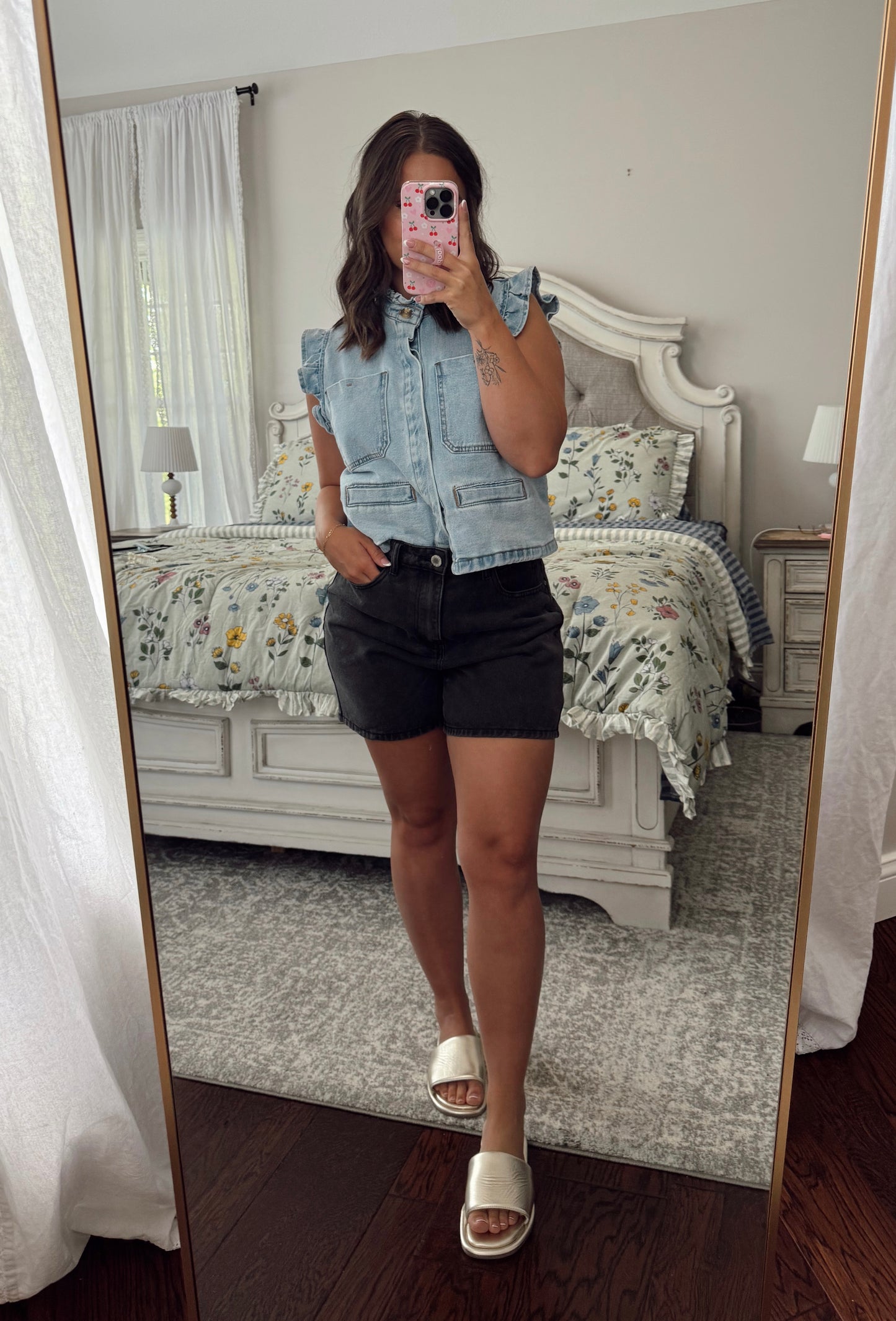 Black Denim Mom Short