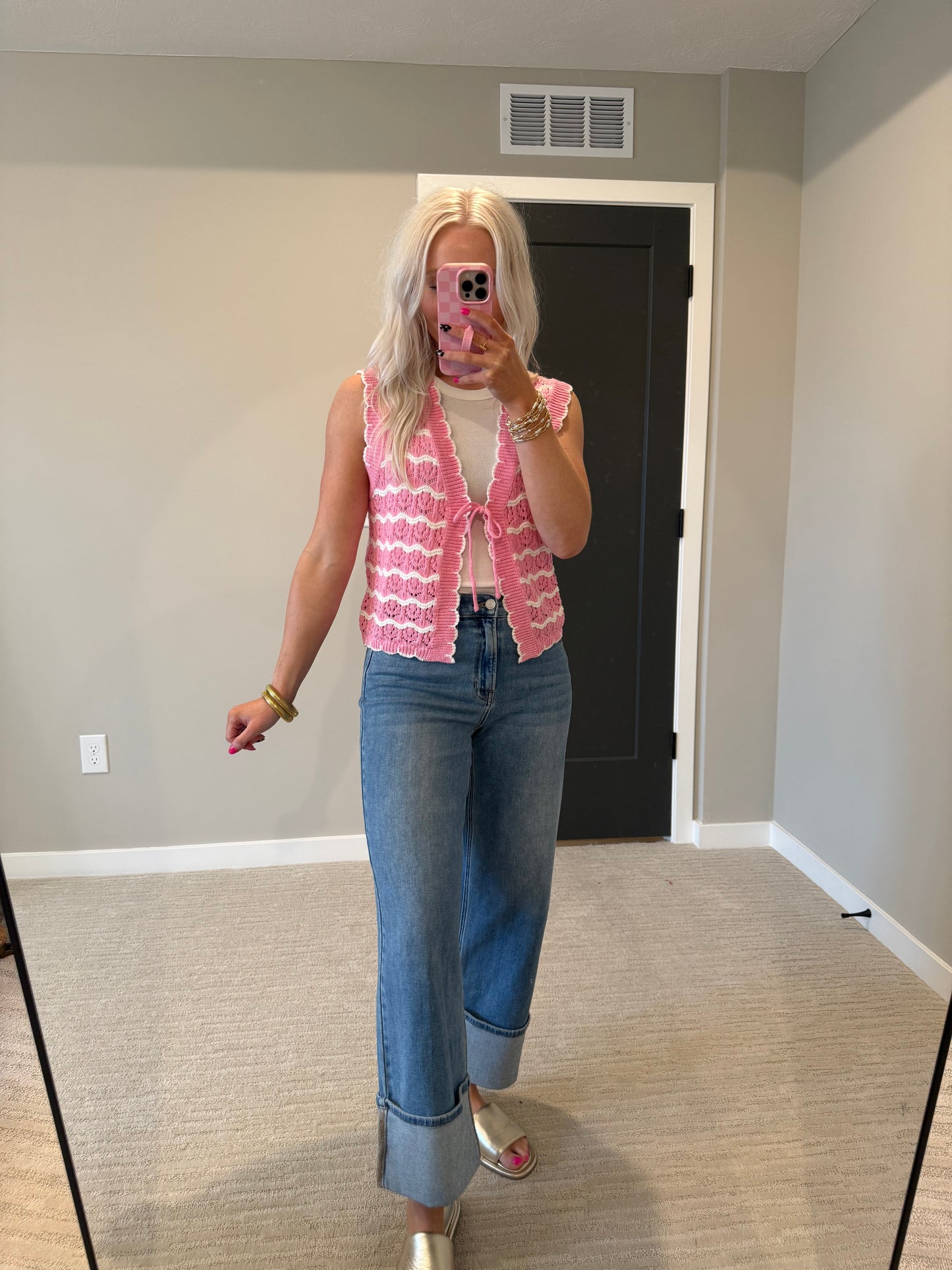 Pink Striped Crochet Top
