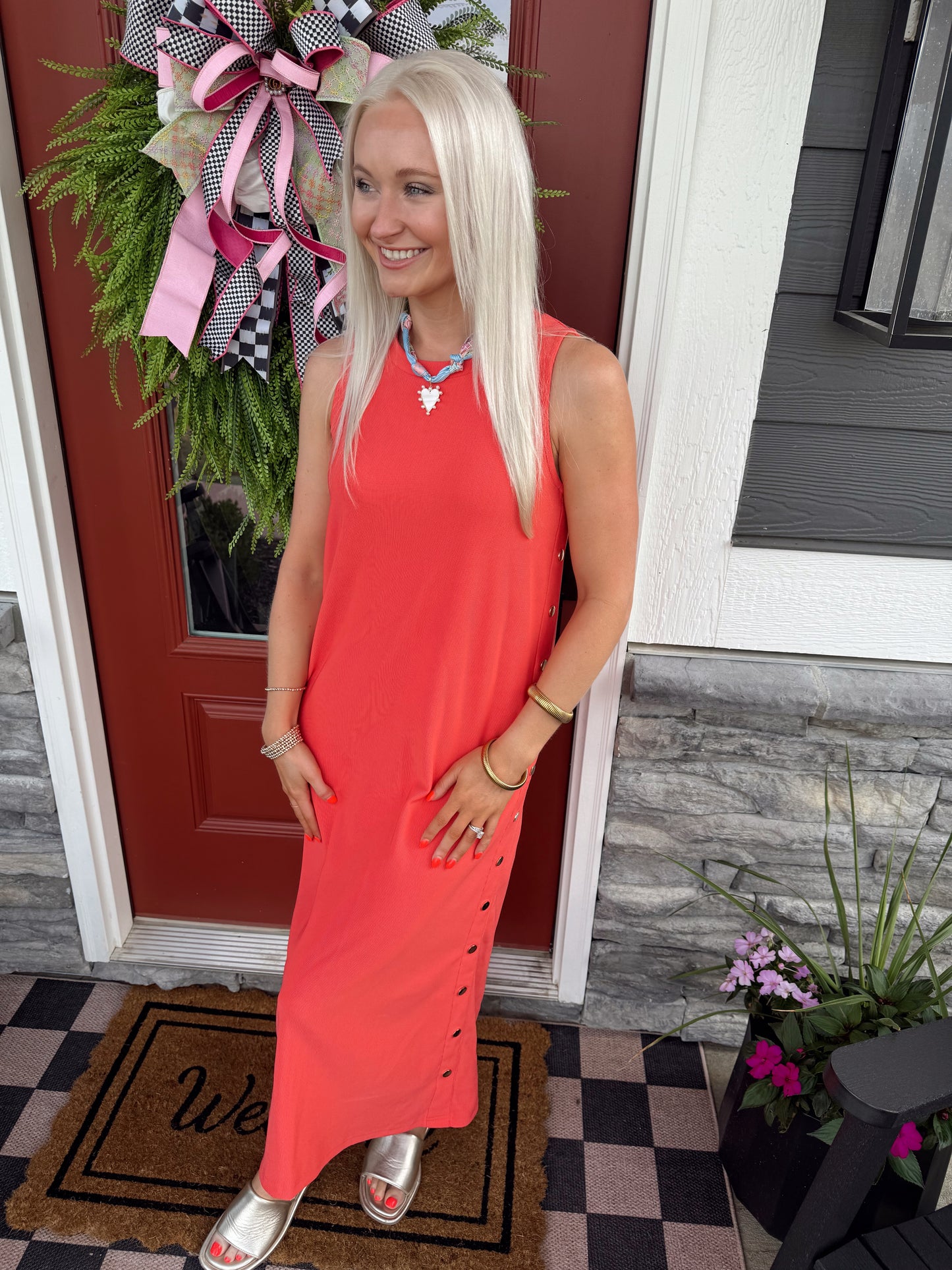 Coral Ribbed Midi