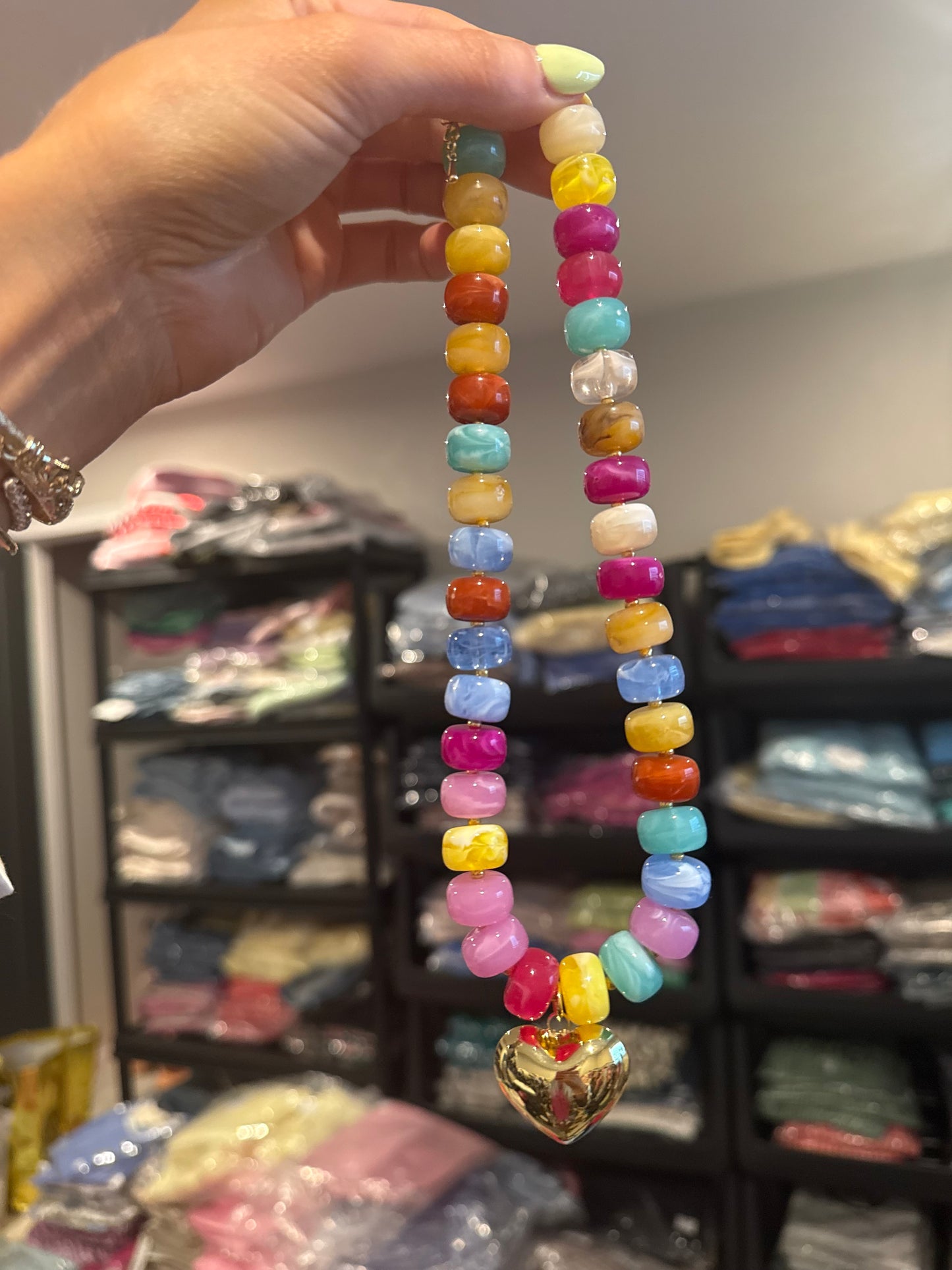 Colorful Stone & Gold Heart Necklace