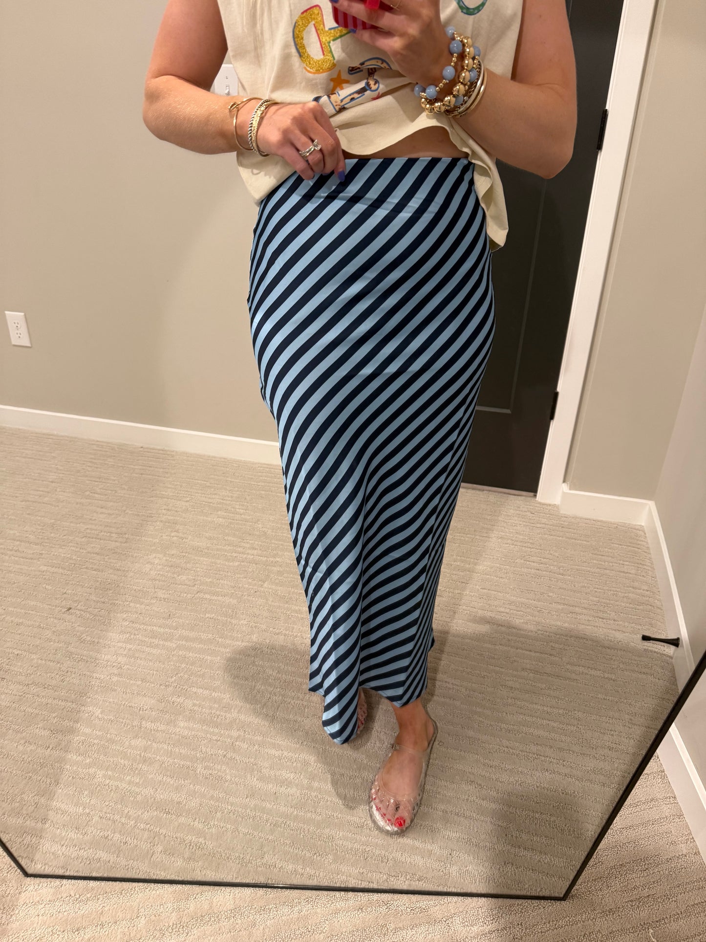 Navy & Baby Blue Stripe Skirt