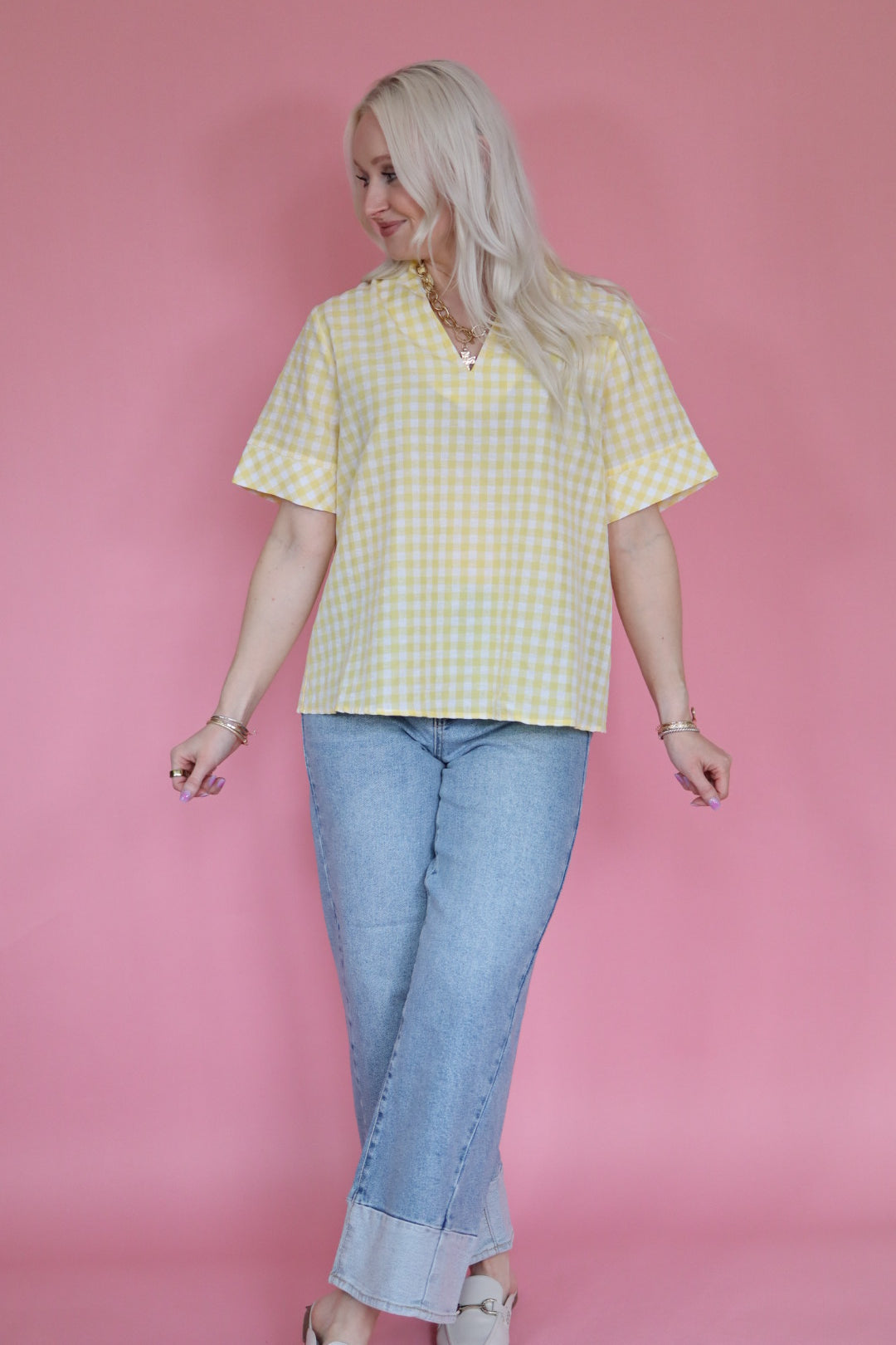 Lemon Lesley Gingham Top