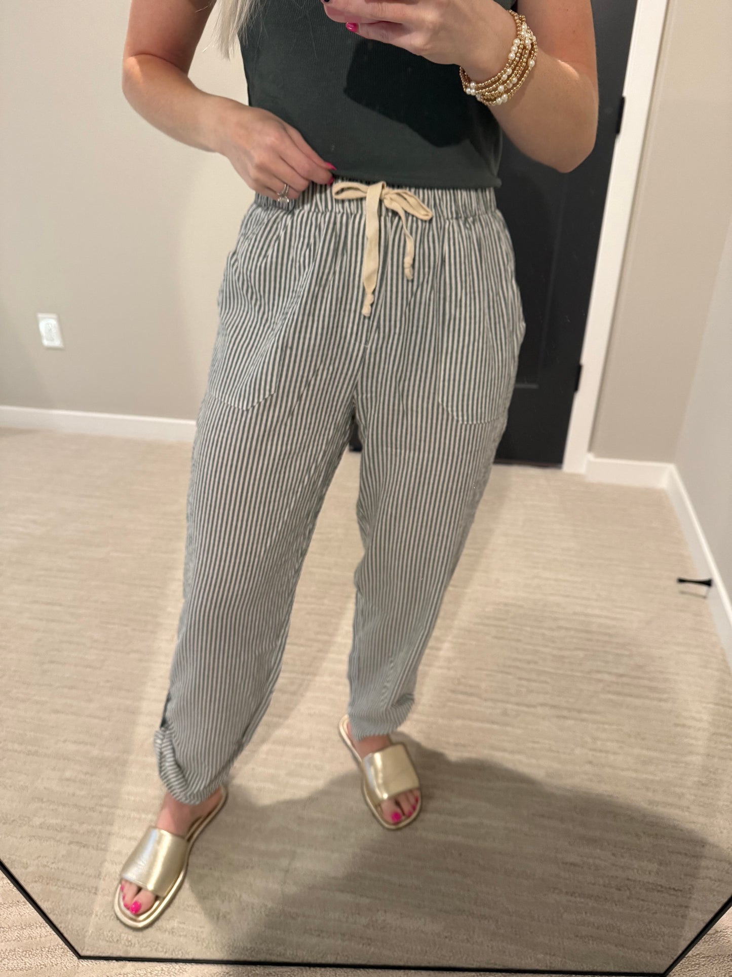 Green Striped Cotton Pant