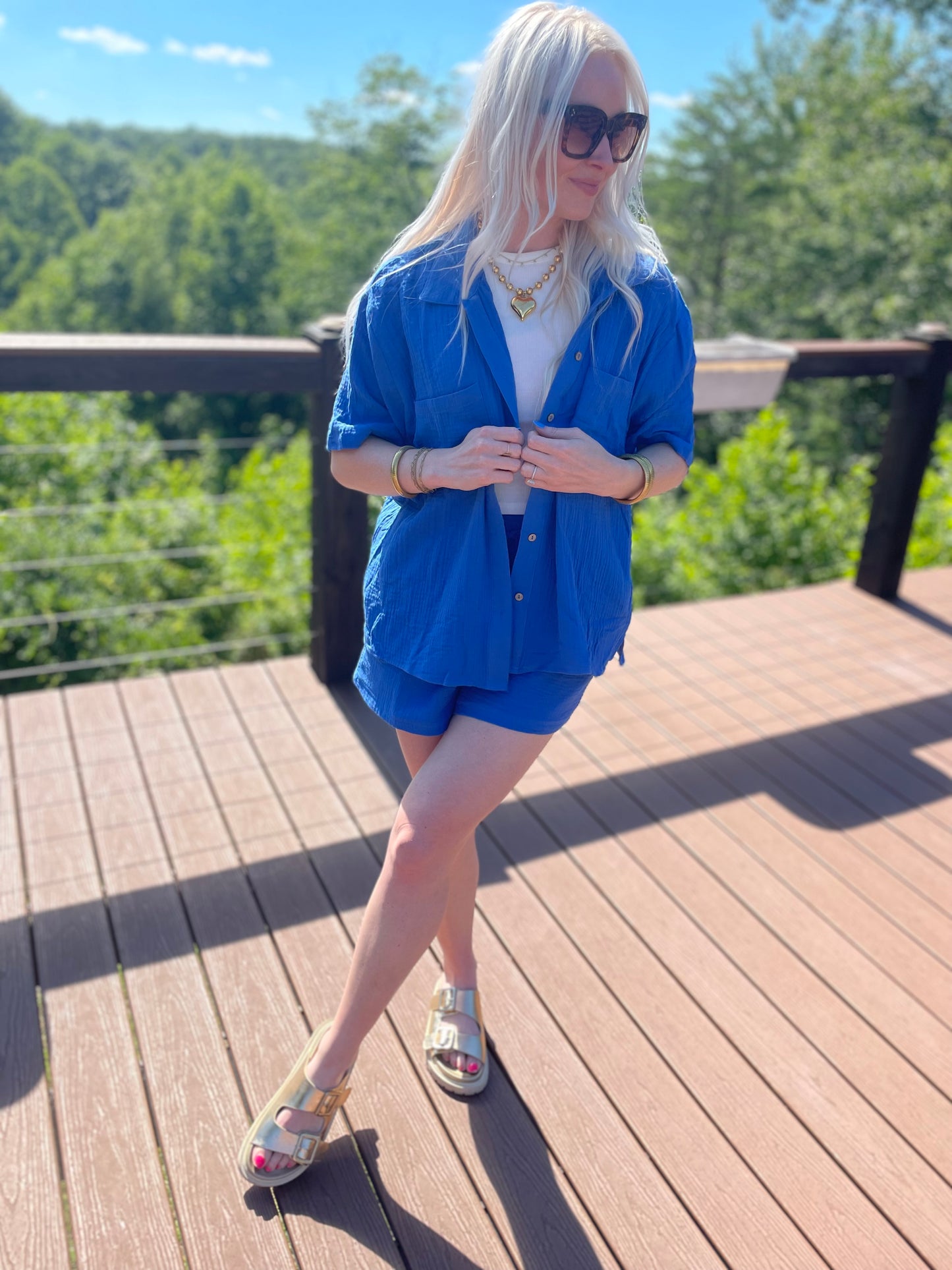 Blue Gauze Short Set