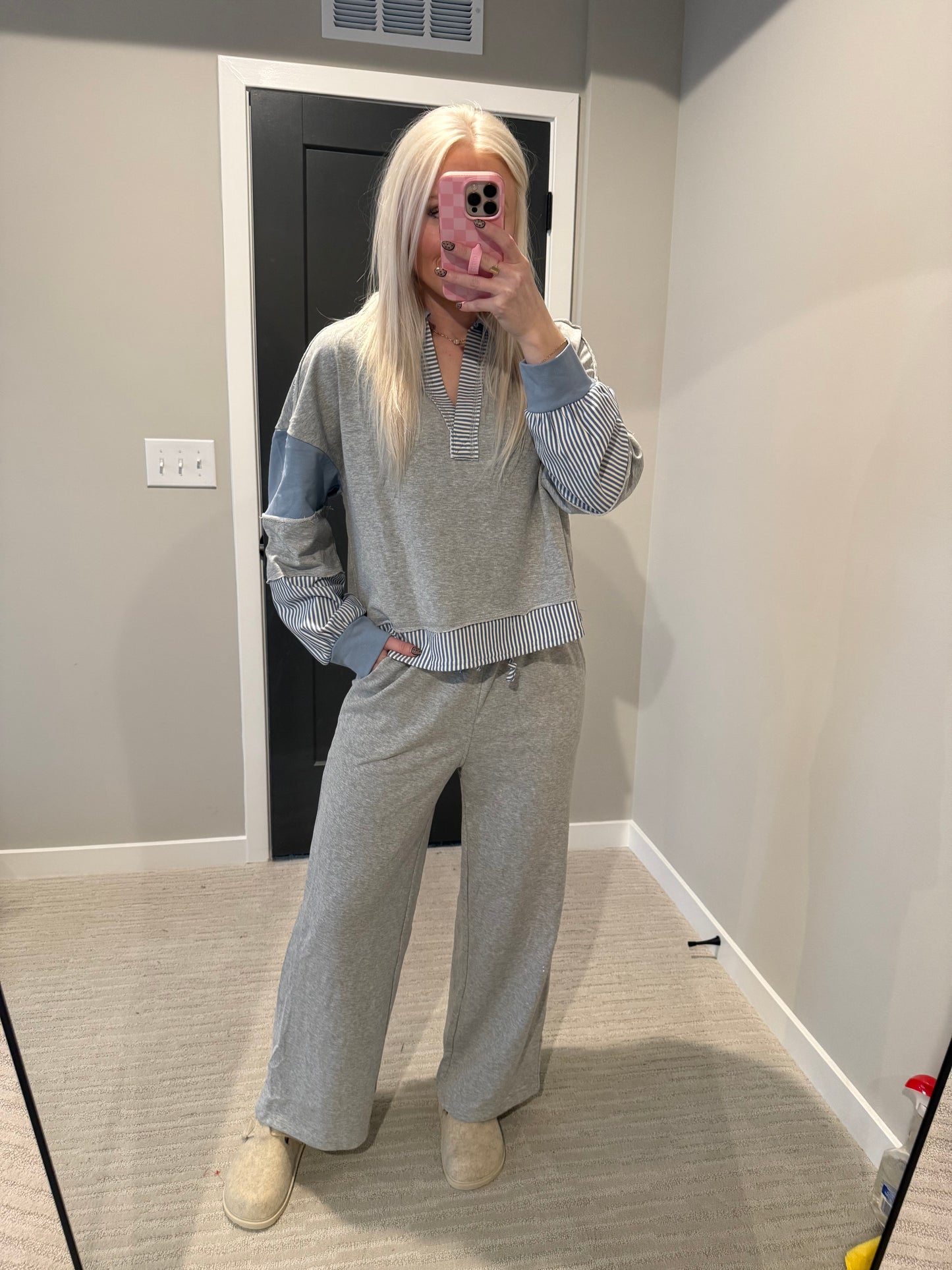 Blue & Grey Stripe Lounge Set