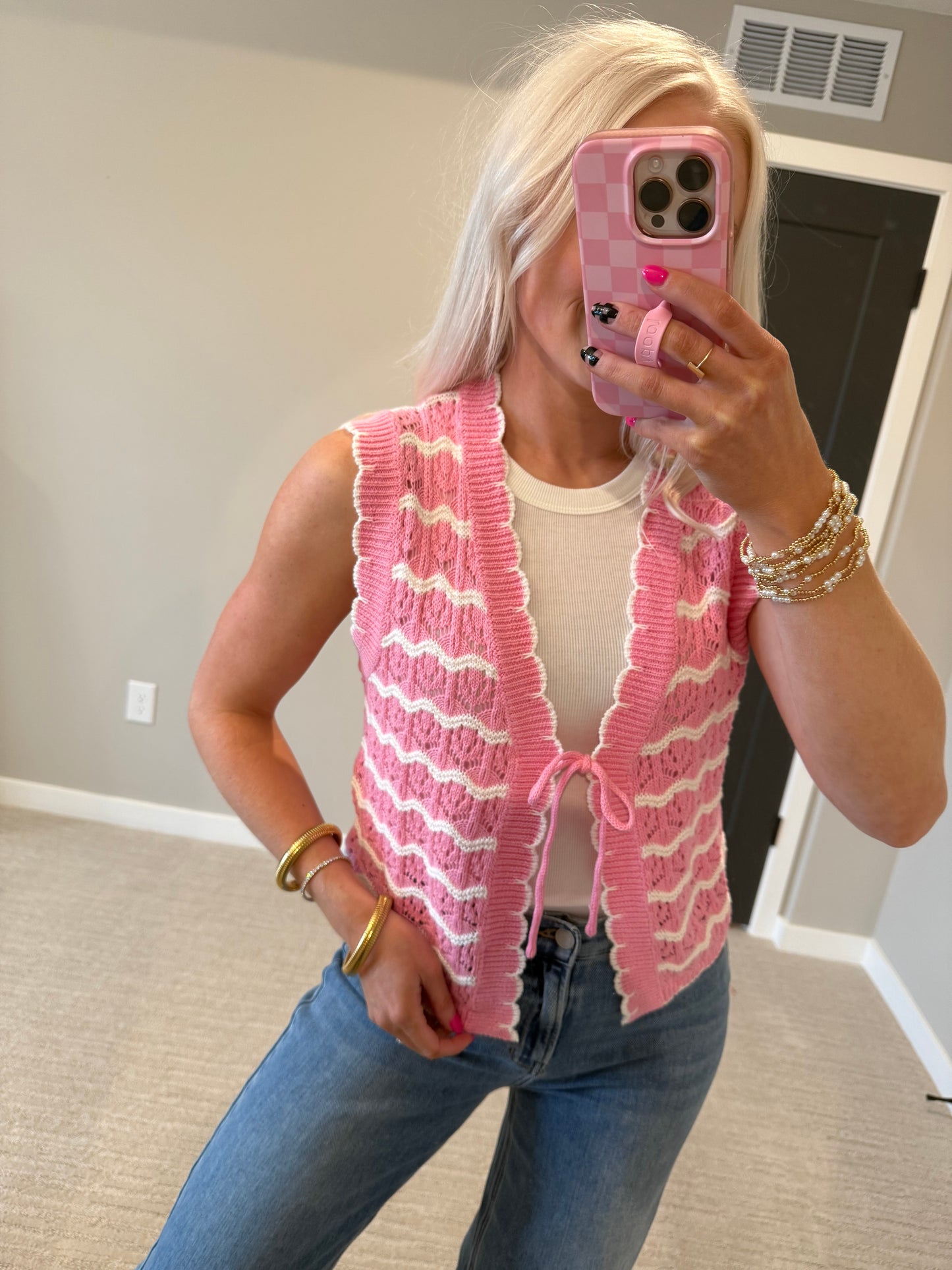 Pink Striped Crochet Top