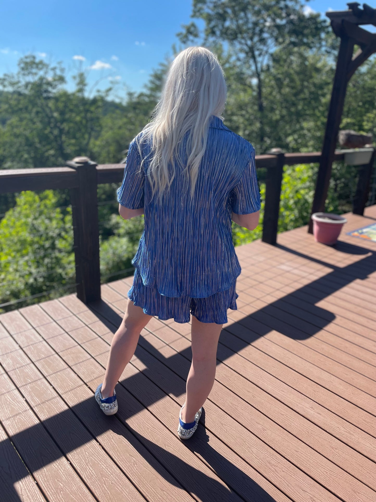 Royal Blue Metallic Short Set