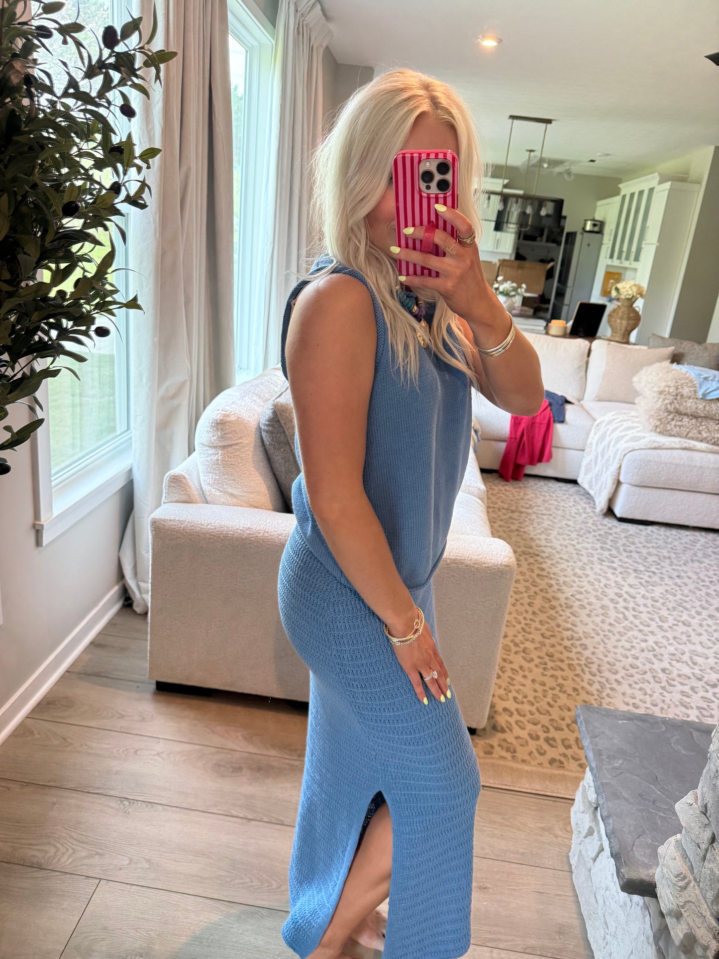 Costal Blue Crochet Skirt Set
