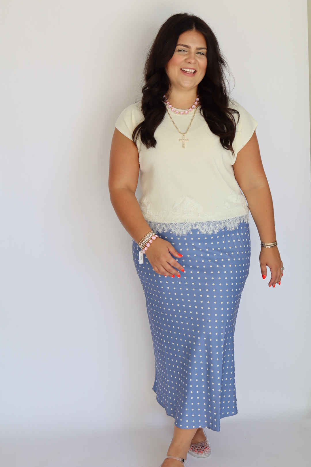 Darling Satin Blue Polka Dot Midi
