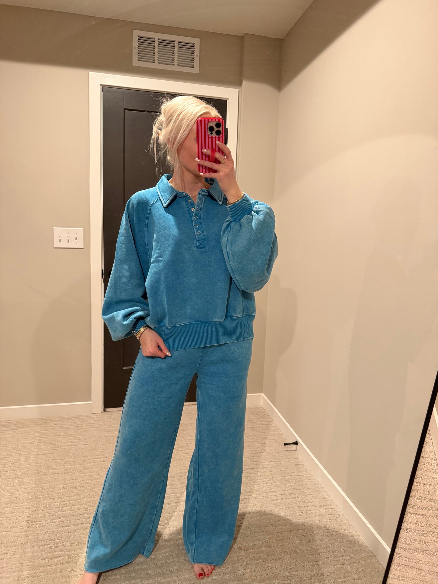 Fran Fleece Acid Washed Wide Leg Pant