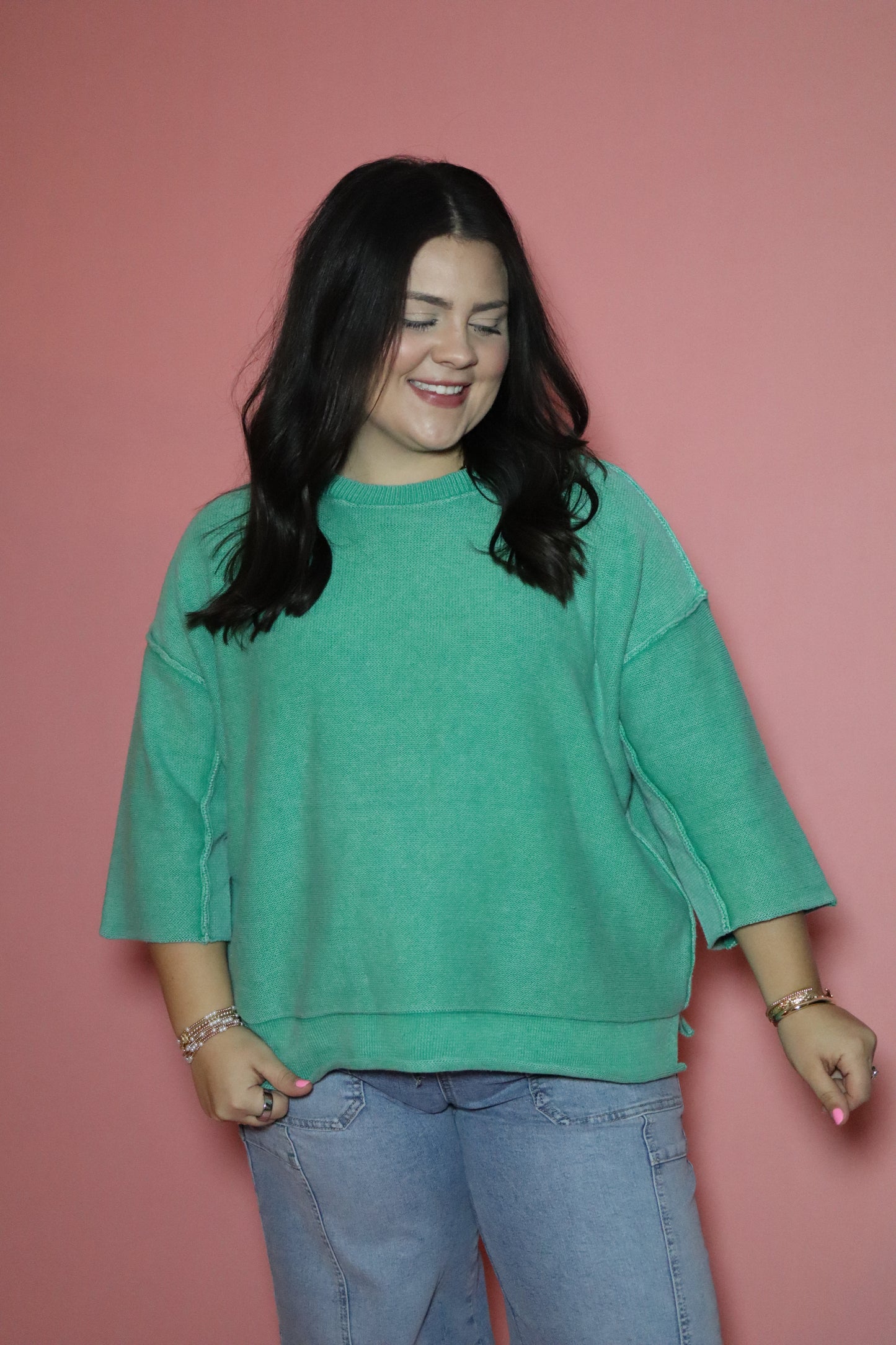 Kelly Green Spring 3/4 Sleeve Top