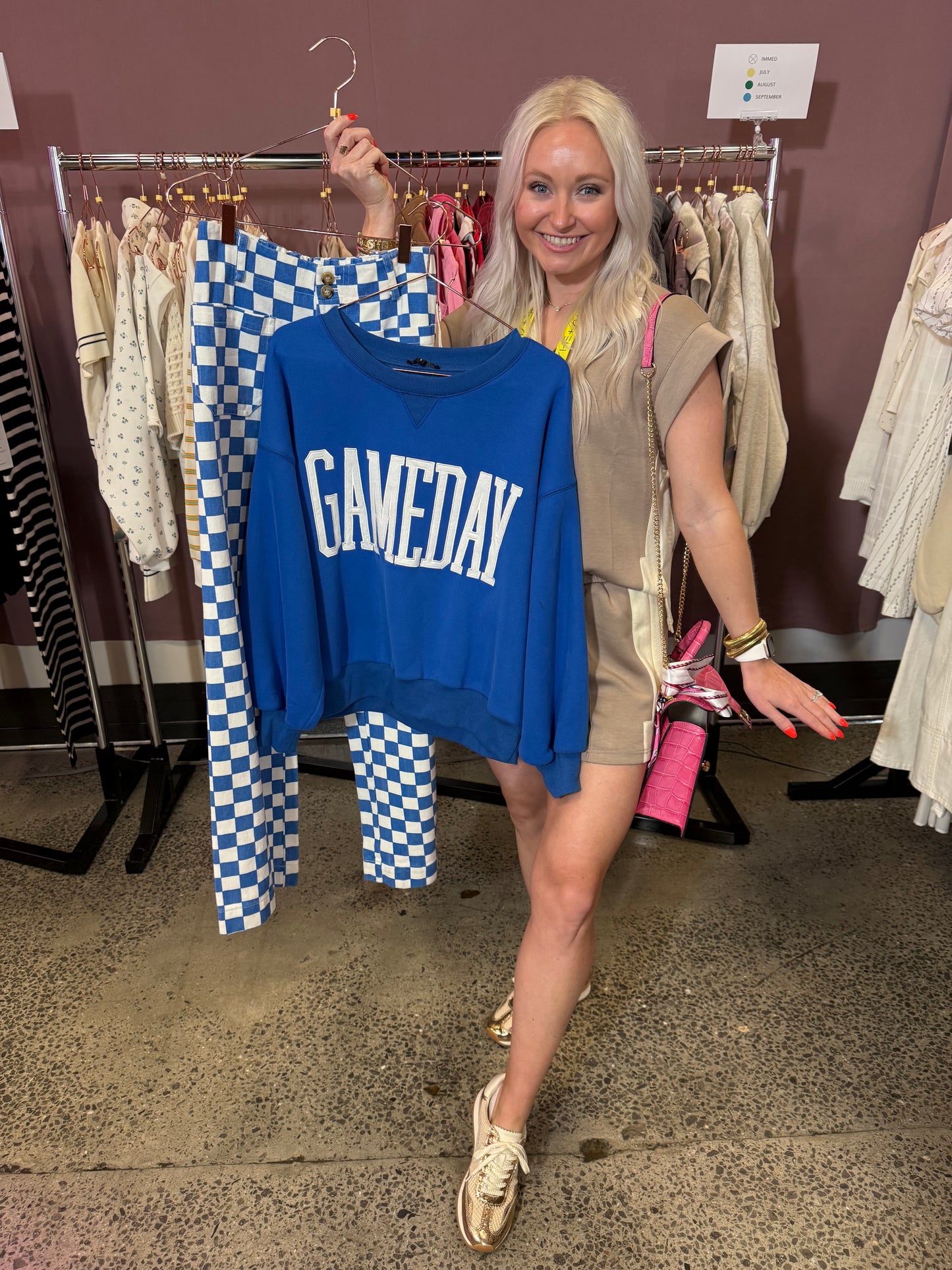 BLUE Checkered Game Day Pant