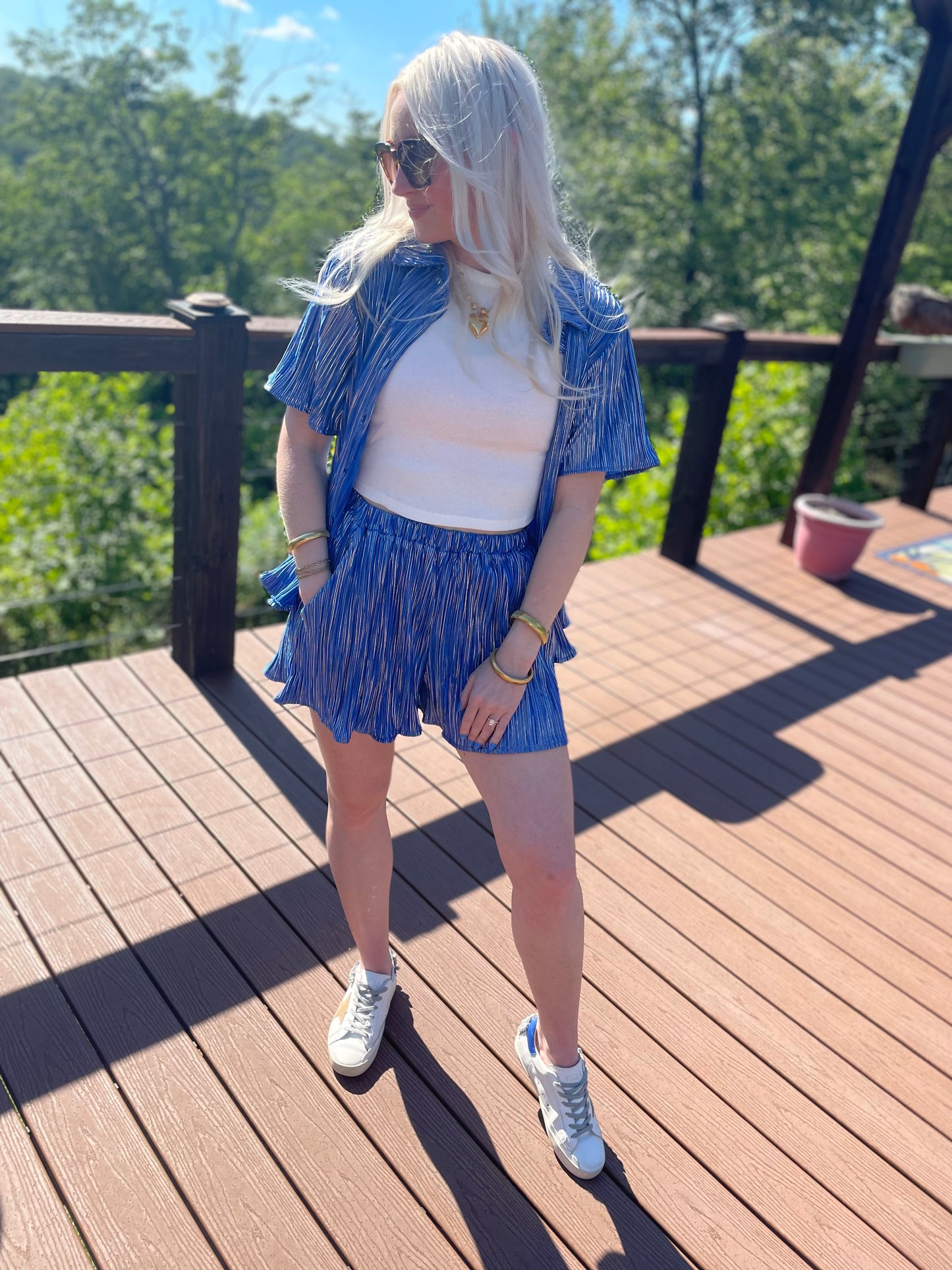 Royal Blue Metallic Short Set