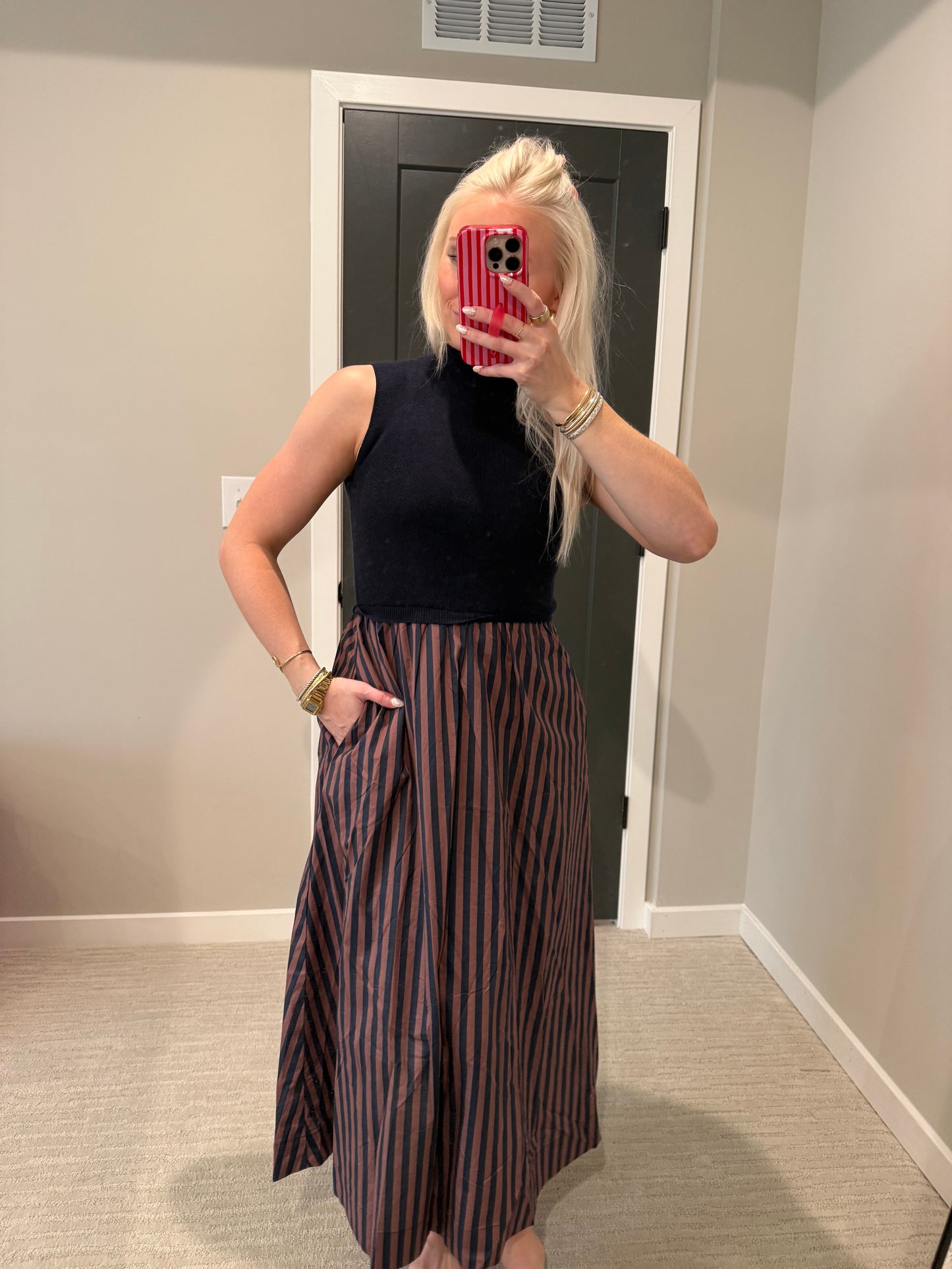 Navy & Brown Stripped Midi