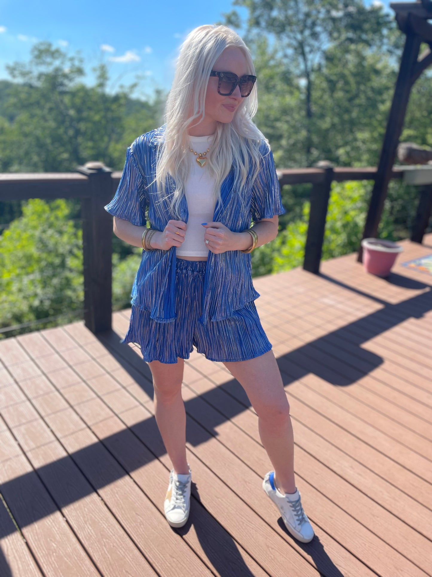 Royal Blue Metallic Short Set