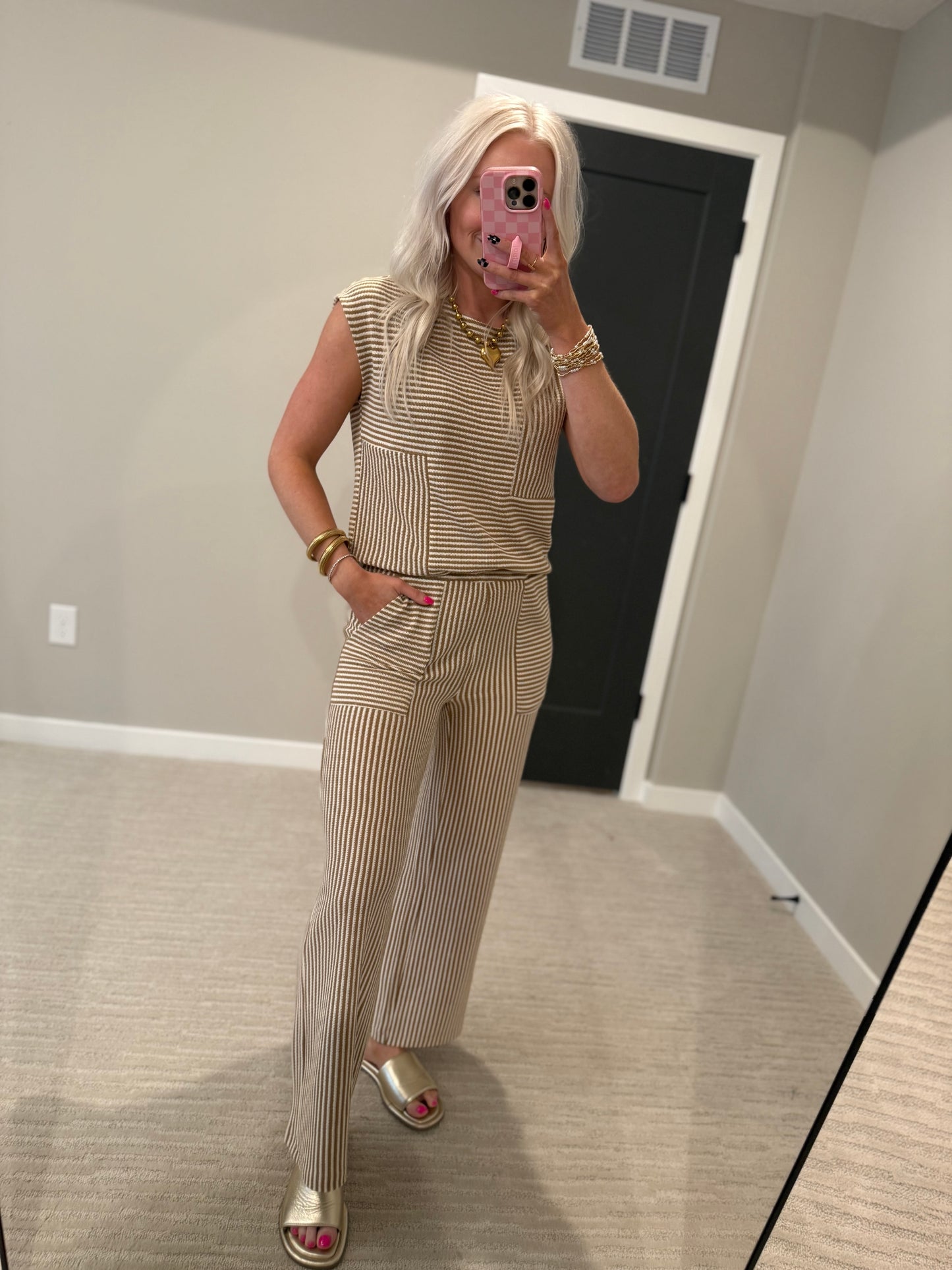 Khaki Cream Pant Set