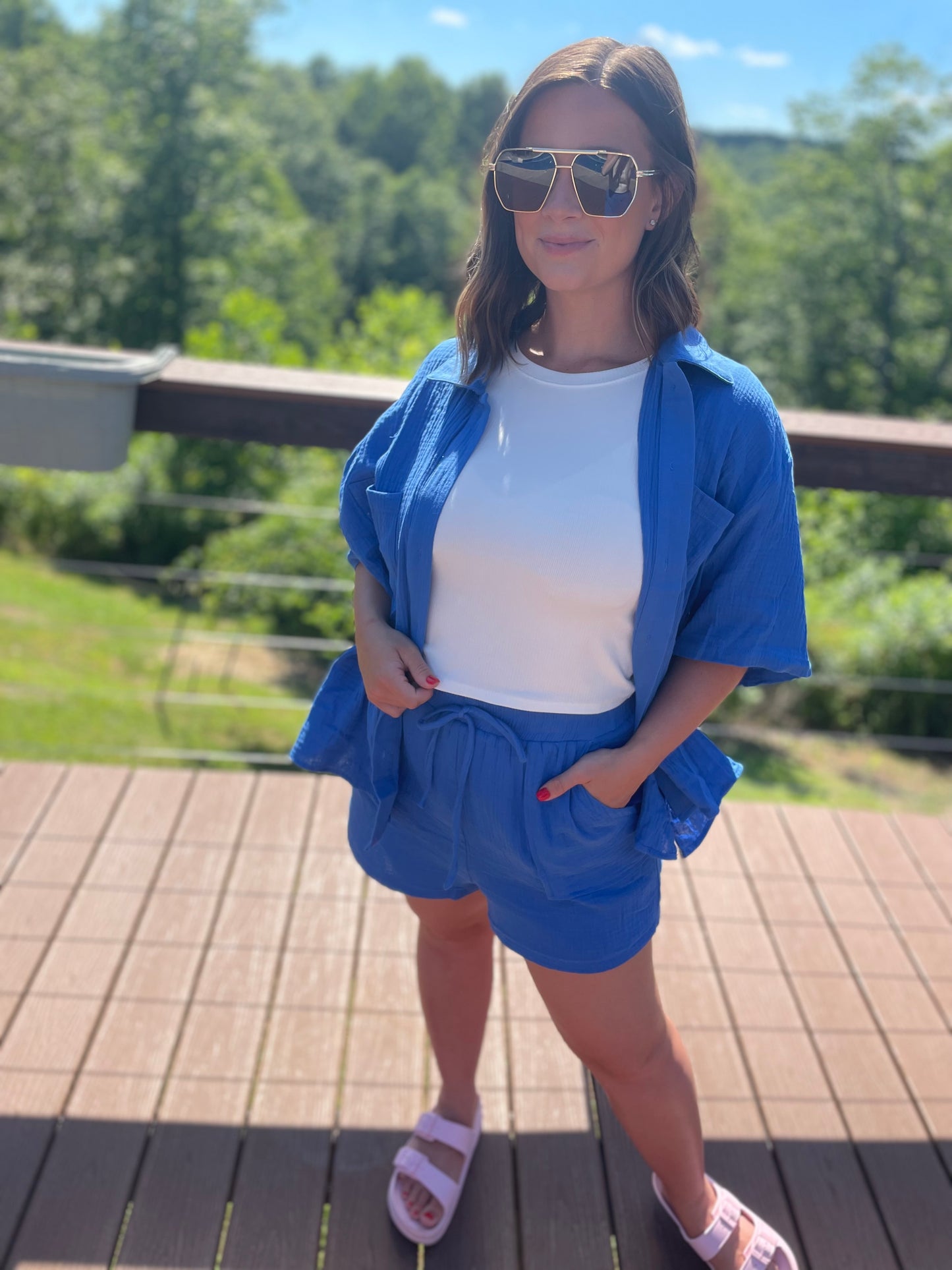 Blue Gauze Short Set