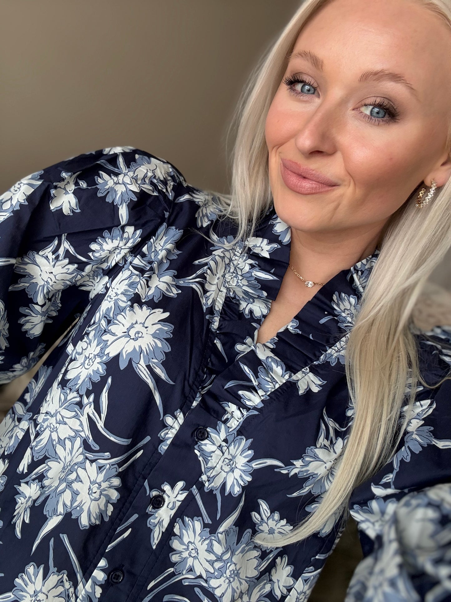 Navy Floral Button-Up Top