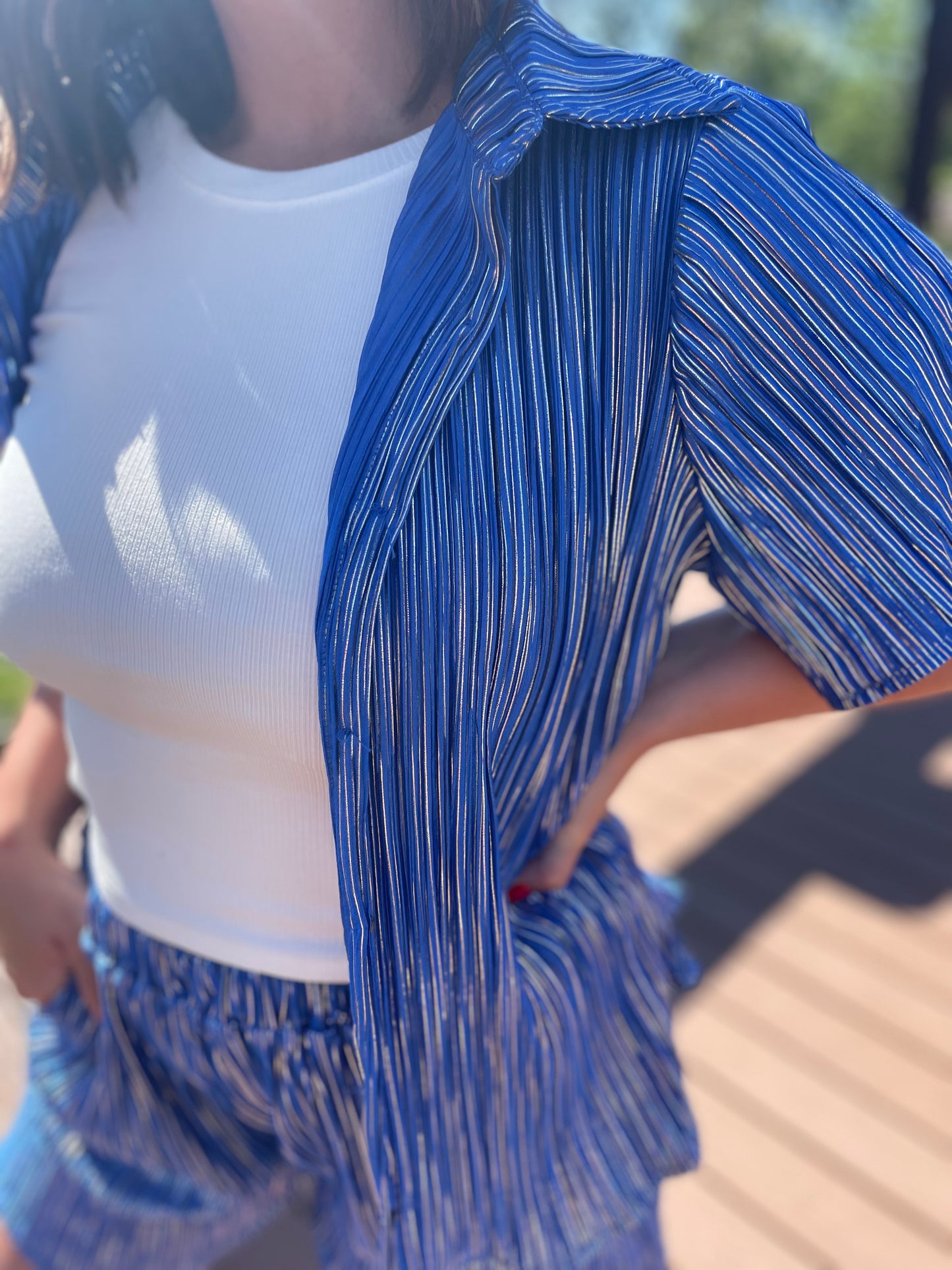 Royal Blue Metallic Short Set