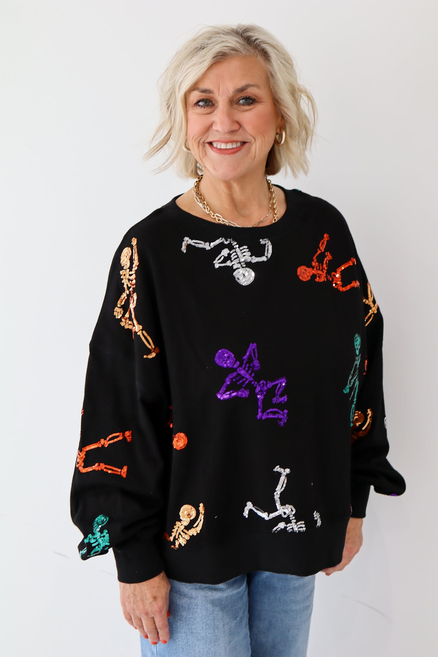 Sequin Skeleton Crewneck