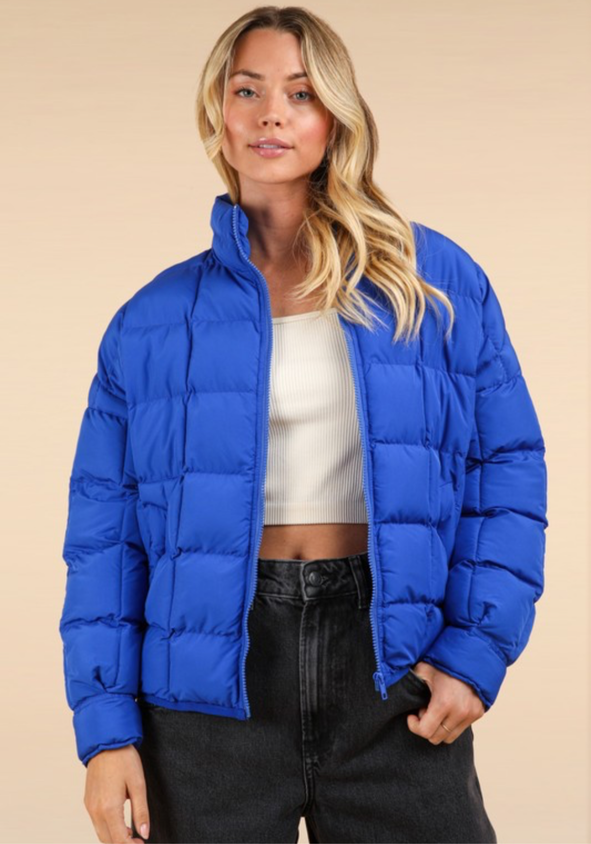 Royal blue puffer jacket women's shop