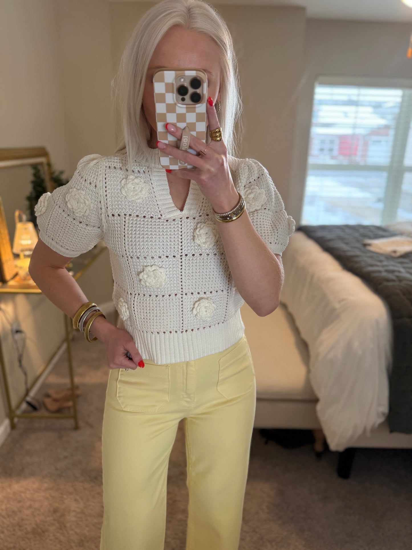 Ivory Floral Knit Top