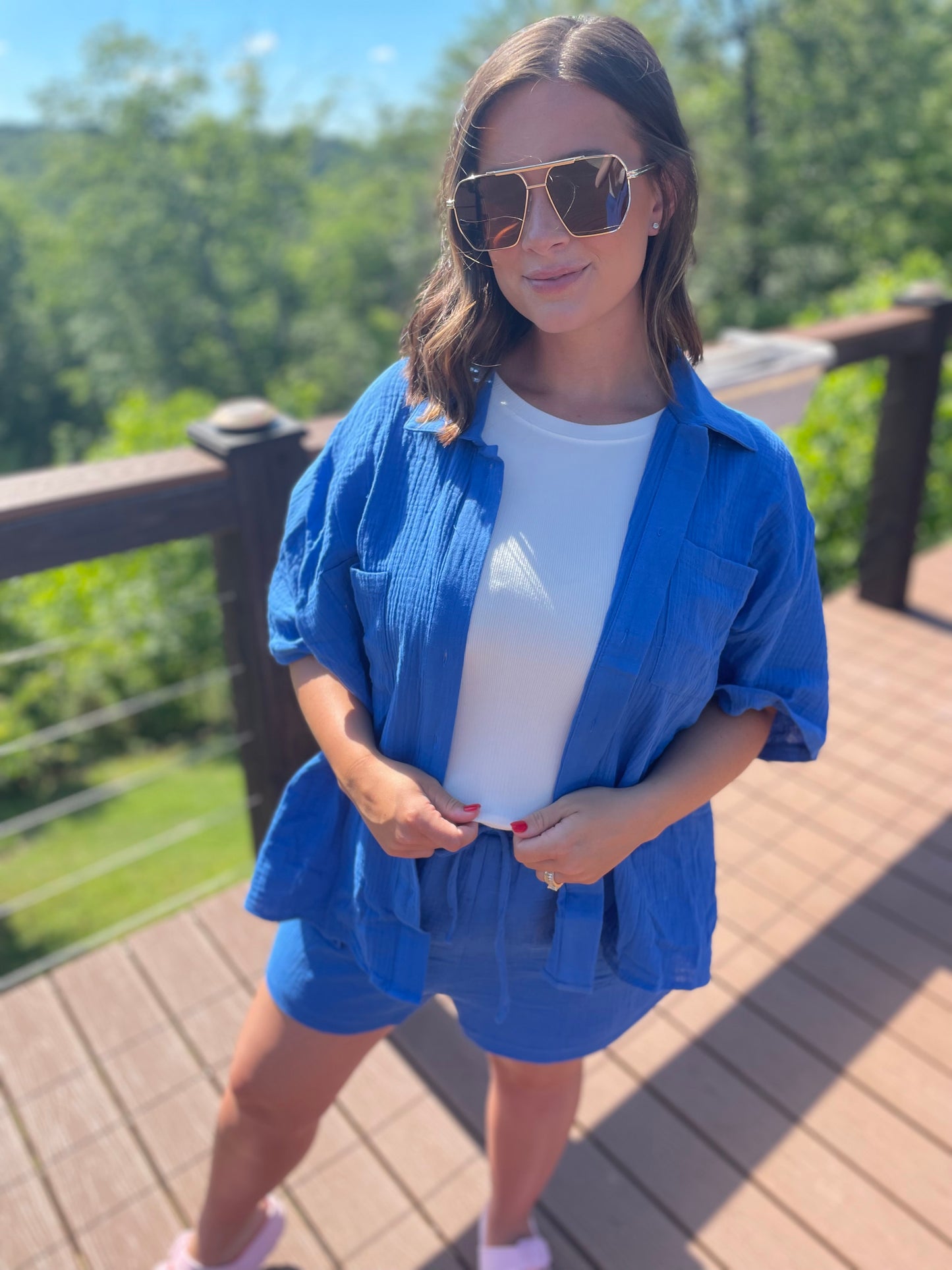 Blue Gauze Short Set
