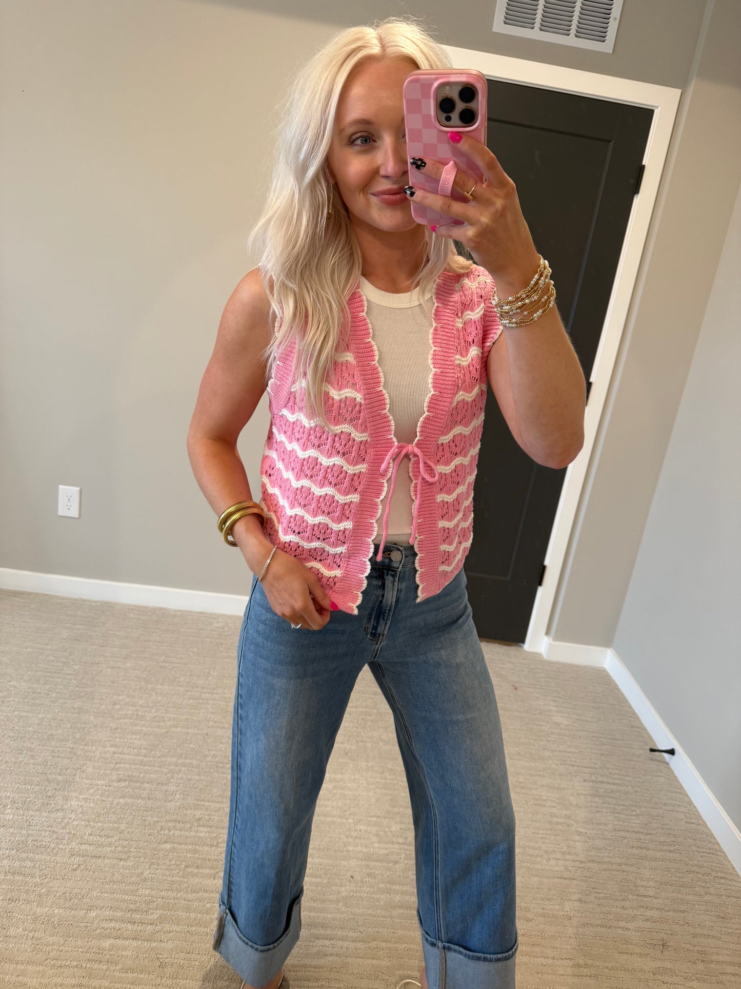 Pink Striped Crochet Top
