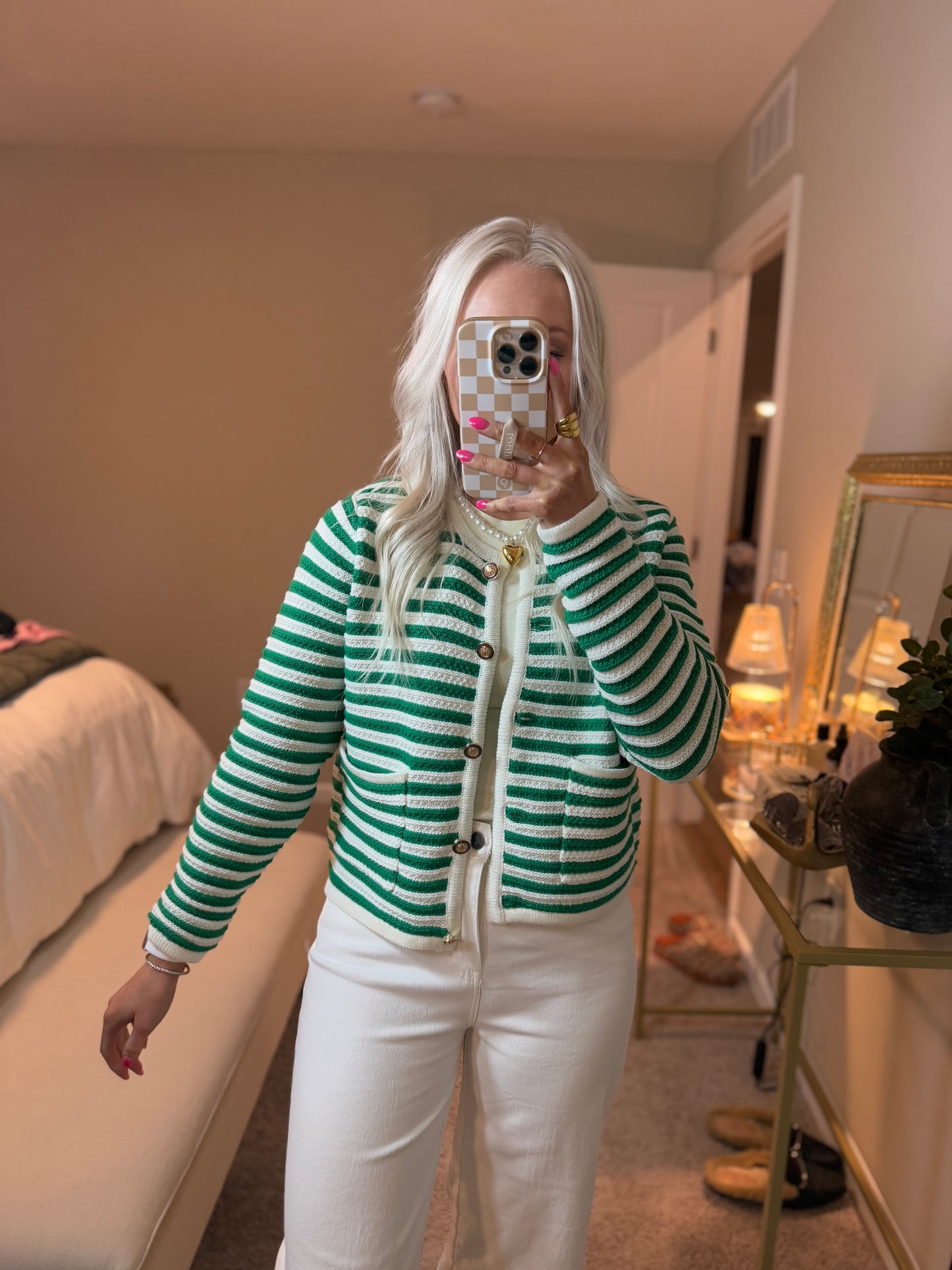 Green & White Sweater Top