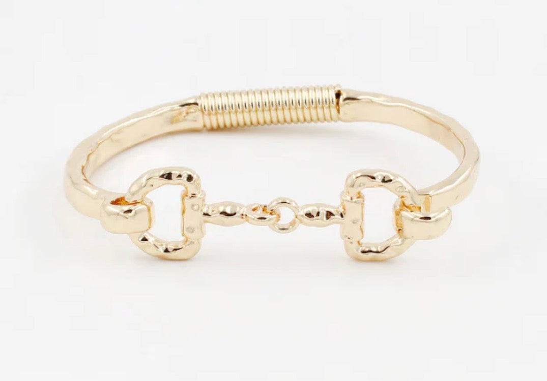 Gold Horsebit Hinged Metal Bracelet