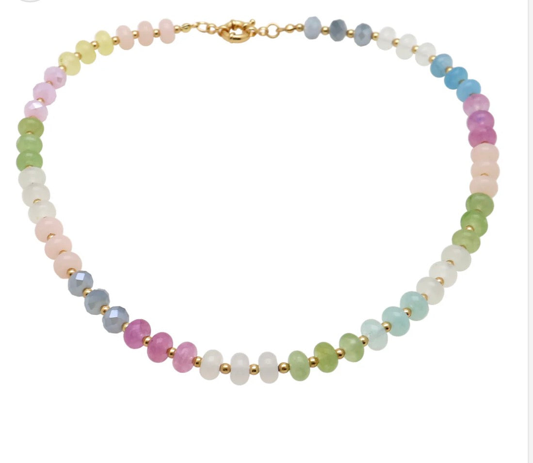 Light Multi and Crystal Beaded 17" Necklace