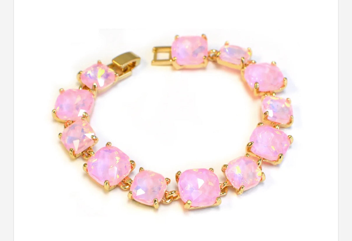Pastel Pink Glass Crystal 7.5" Bracelet