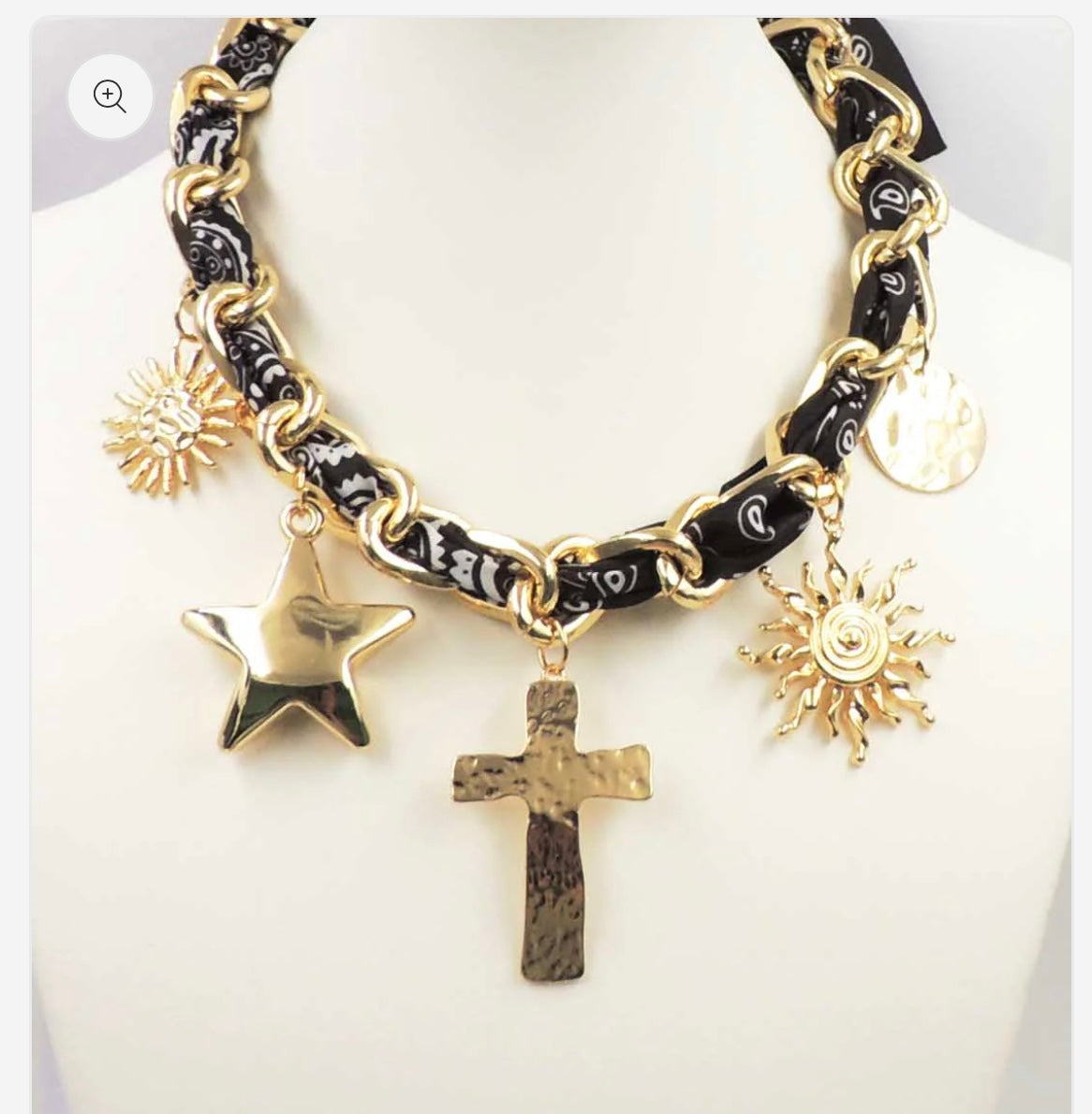 Black Chunky Charm Scarf Necklace