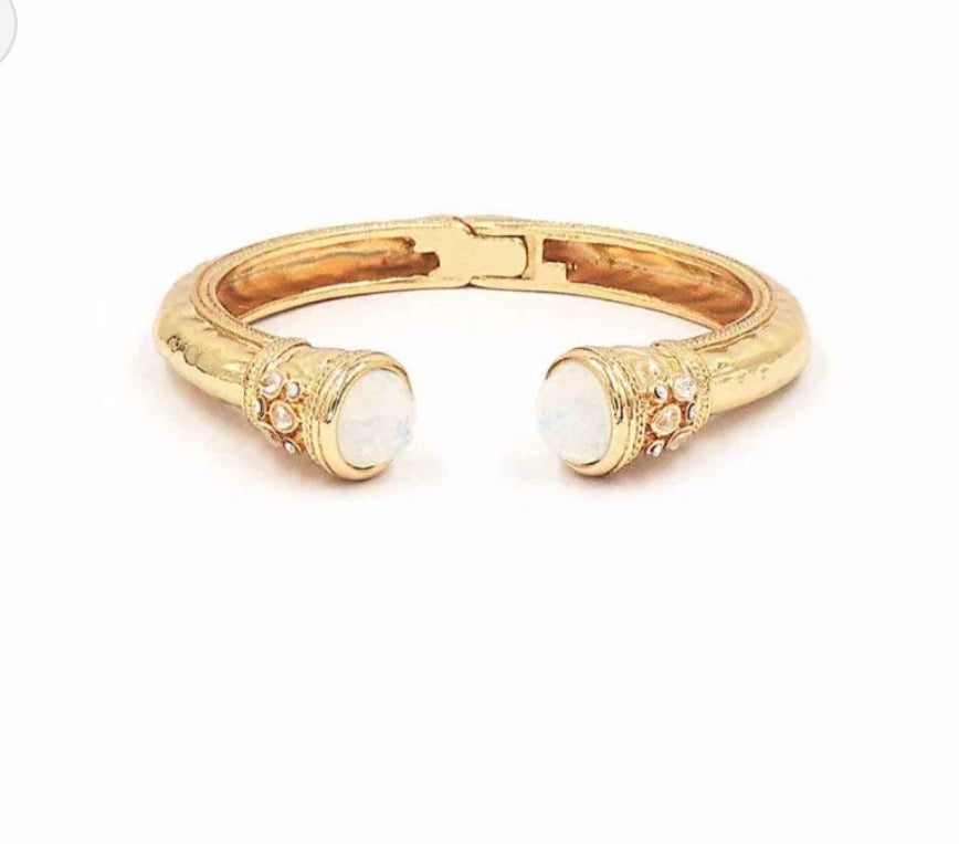 Gold Metal Hinged with Clear Crystal Stone Bracelet