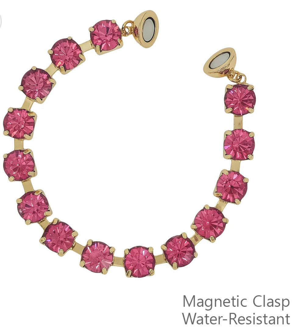 Water Resistant 8MM Rose Pink Crystal Stone with Magnetic Closure Bracelet