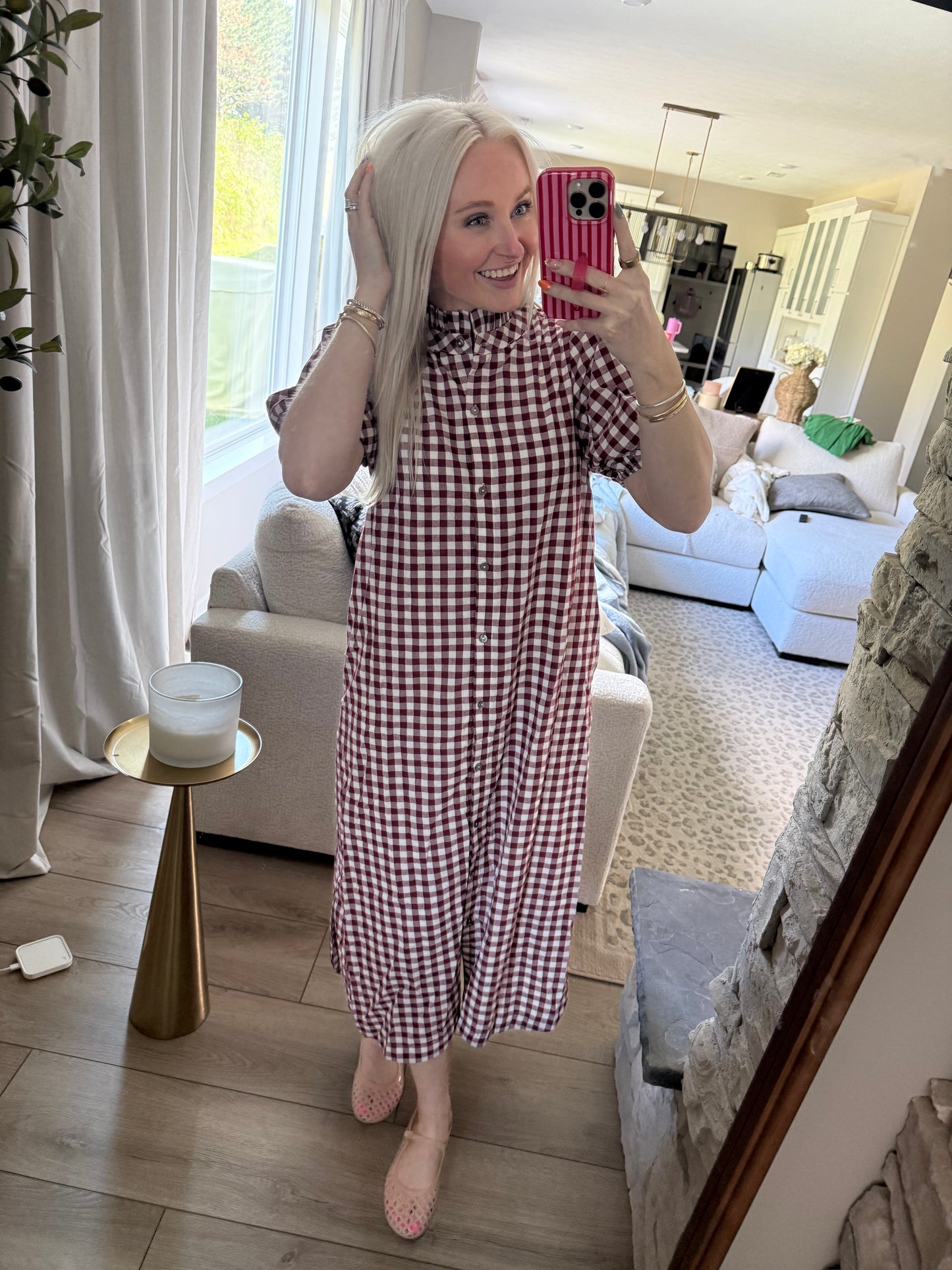 Wine Gingham Midi