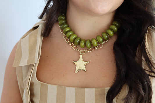 Gold Open Chain with Gold Star Charm 16"-18" Necklace