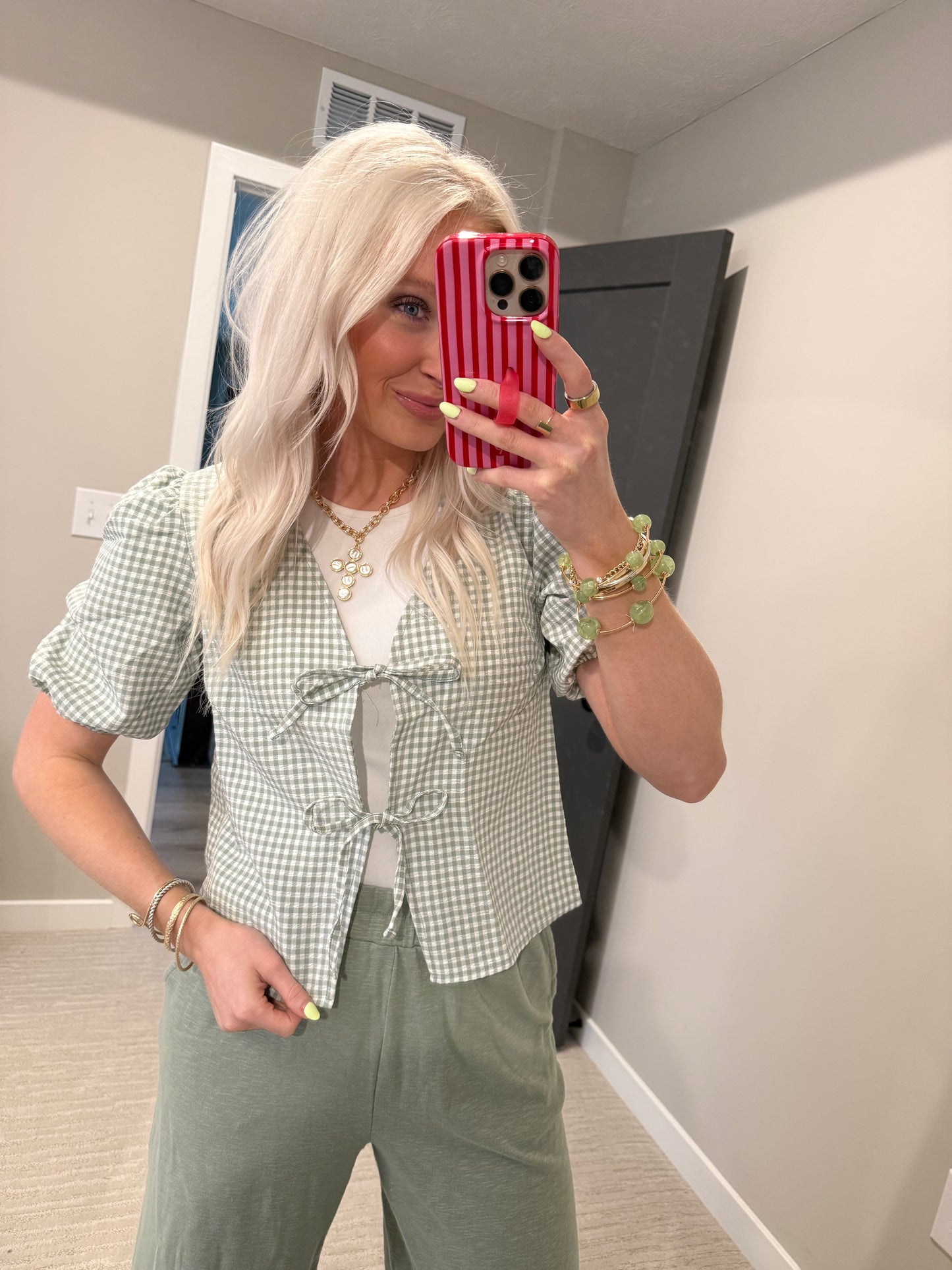 Sage Green Gingham Top