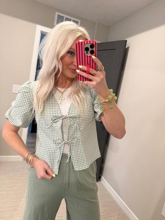 Sage Green Gingham Top