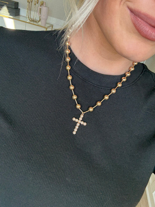 Beaded Cross Chain Necklace