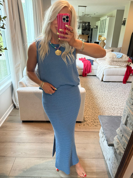 Costal Blue Crochet Skirt Set