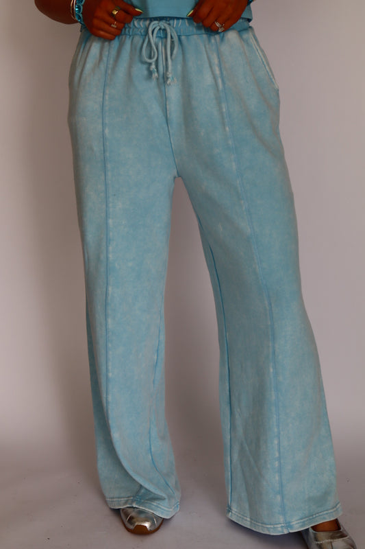 Teal Acid Wash Blue Comfy Pant