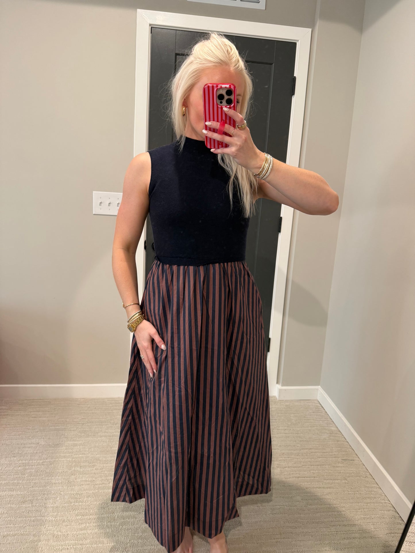 Navy & Brown Stripped Midi