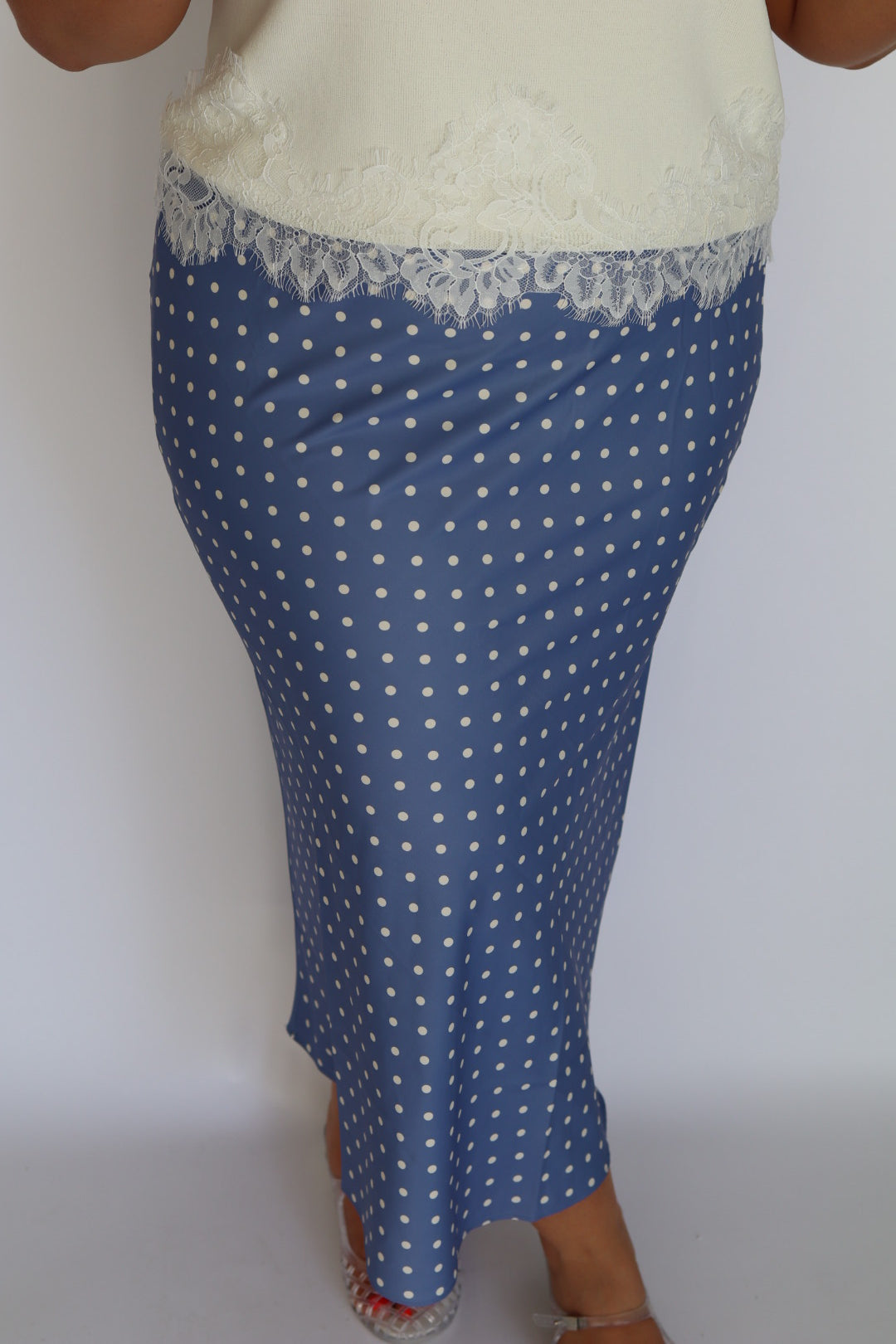 Darling Satin Blue Polka Dot Midi