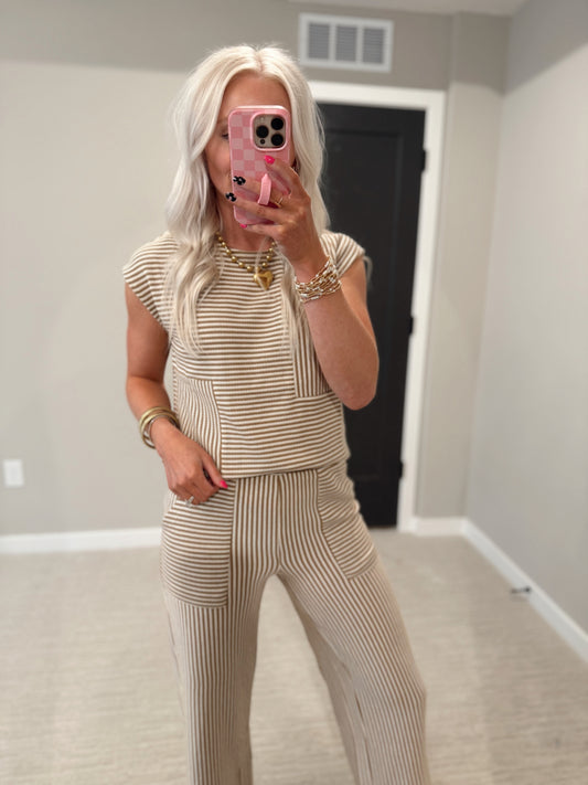 Khaki Cream Pant Set
