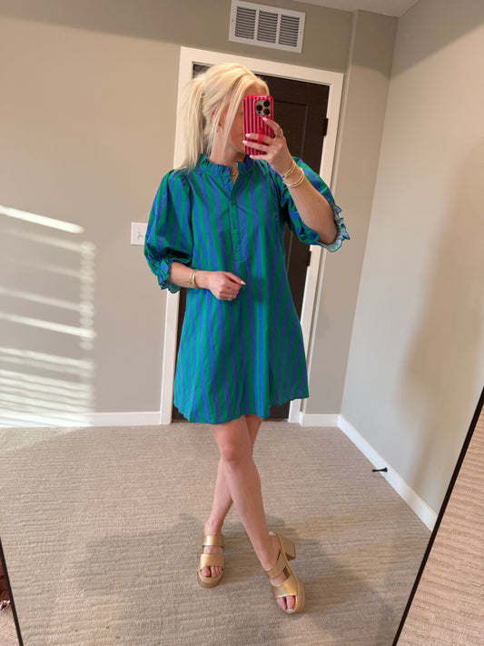 Gretchen Green & Blue Stripe Mini