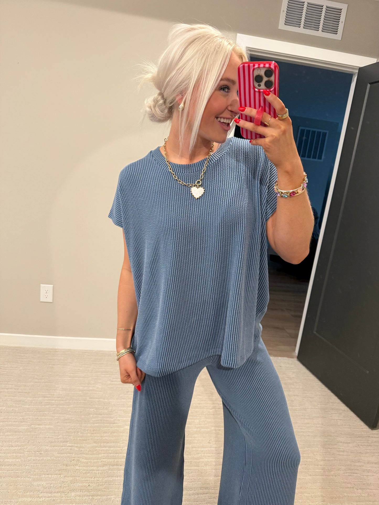Danielle Dusty Blue Ribbed Set