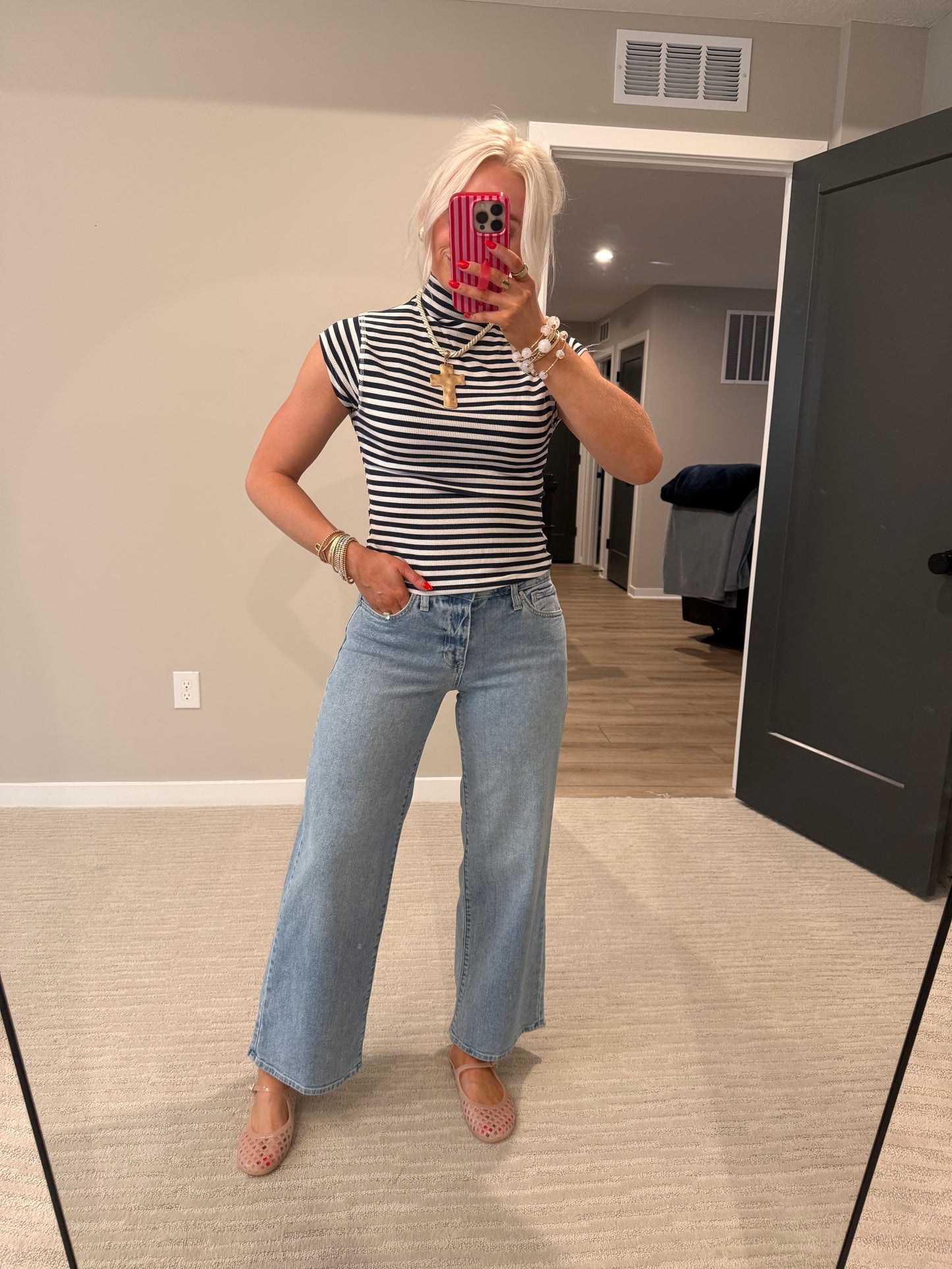 Mid Rise Slim Wide Leg Denim