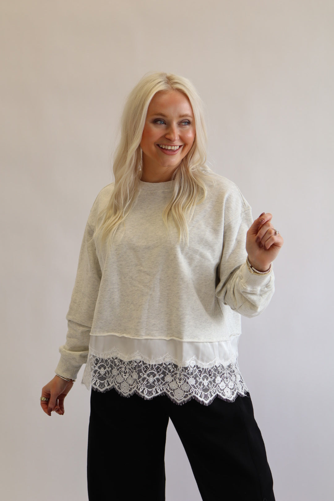 Grey Lace Sweatshirt Top
