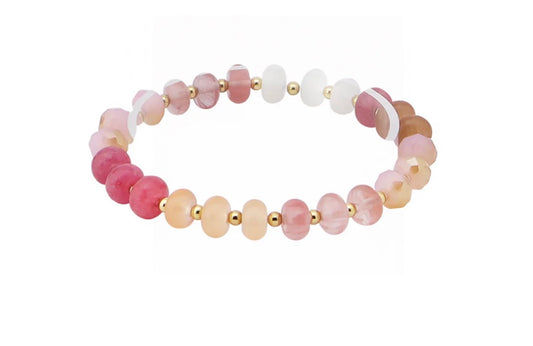 Pink and Red Natural Stone Beaded Stretch Bracelet